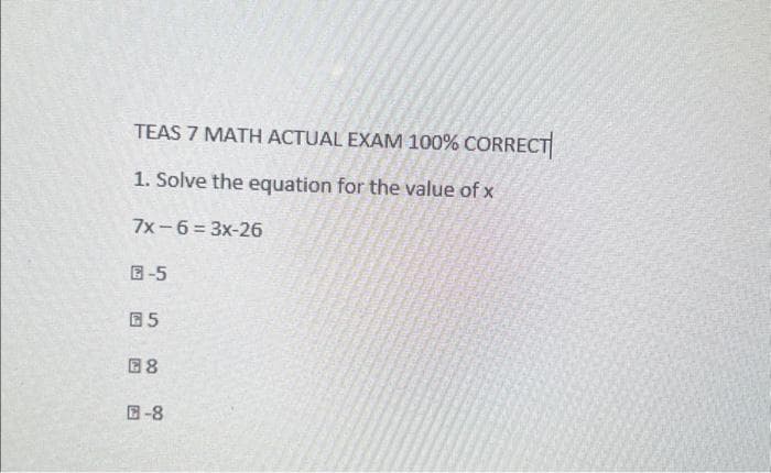 An example of a TEAS Math question that TEAS Test Math Problem-Solving Strategies can help you with