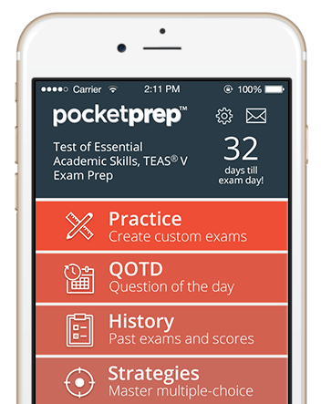 A screenshot from Pocketprep, a TEAS Test Study Apps